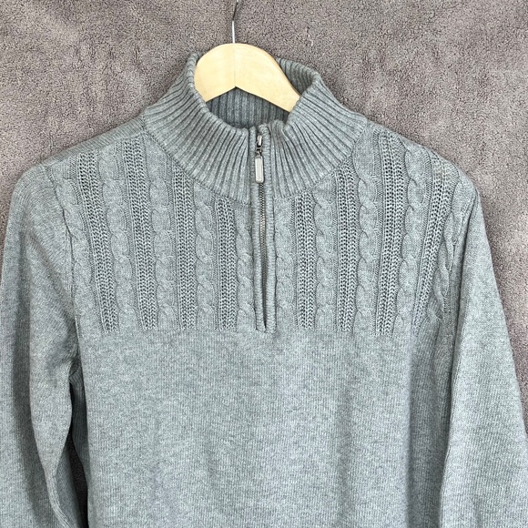 ❤️NWT Karen Scott Womens 1/4 Zip Cable Knit Sweater Sz M Smoke Grey 100% Cotton - Picture 6 of 13